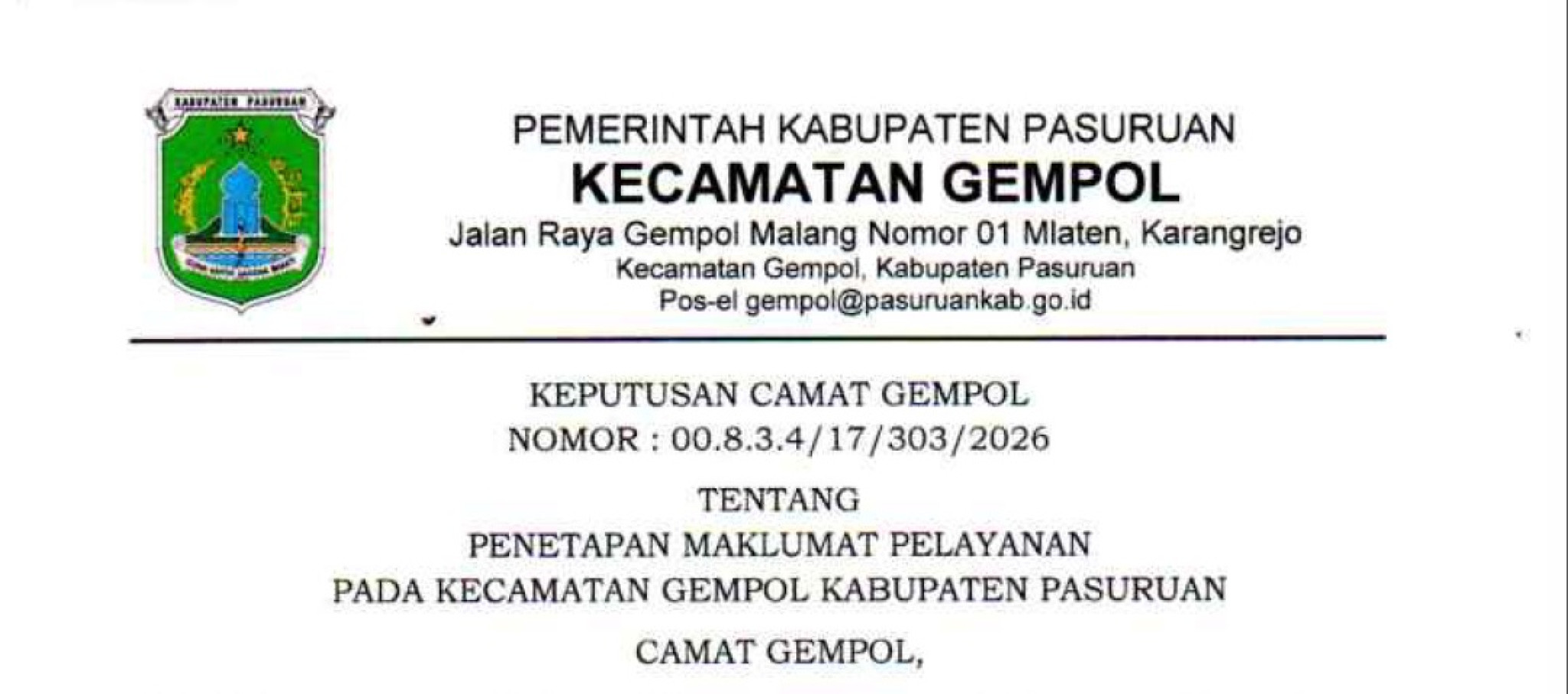 Maklumat Pelayanan Kecamatan Gempol